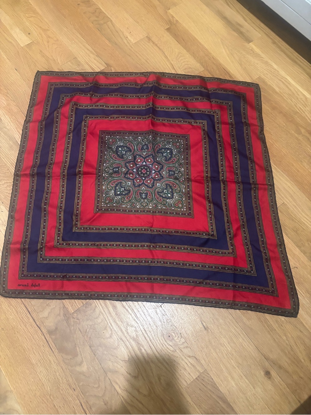 Ralph Lauren Red Navy blue and green Silk Scarf